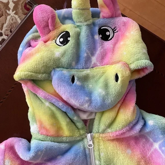 Multi-Color Kids’ Zippered Unicorn Fleece PJ Onesie - Picture 5 of 5